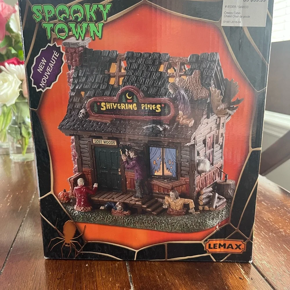 Lemax Spooky Town Shivering Pines with Orange and Green Accents - Picture 1 of 3